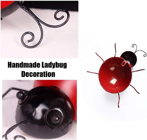 Metal Ladybugs Garden Wall Art Decor Cute Ladybugs Wall Sculptures & Statues Outdoor Decoration Yard Lawn Porch Fence Ornaments, Set of 4...