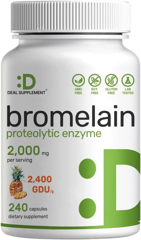 Bromelain Supplement 2,000mg Per Serving, 240 Capsules – Natural Proteolytic Enzymes from Fresh Pineapple – Supports Nutrient Digestion...