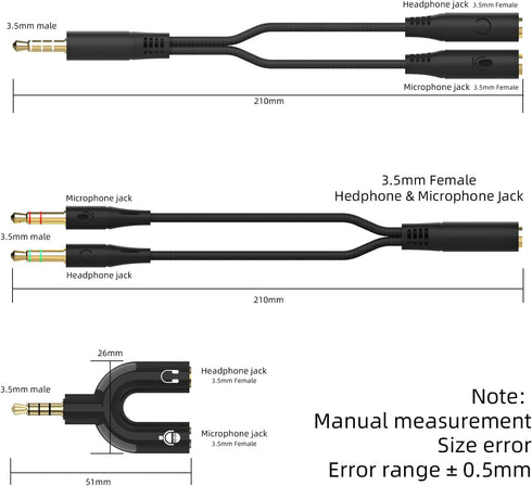 Headphone Splitter Adapter, 3-in-1 Pack 3.5mm Male to 2 Port 3.5mm Female & 3.5mm Female to 2 Port 3.5mm Male Aux Stereo Y Jack Cable for PS4, Xbo...