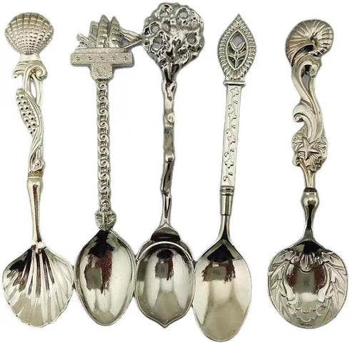 Falytemow Mini Spoons Vintage Demitasse Scoop for Seasoning Coffee Tea Dessert Drink Mixing Milkshake Spoon Tableware Set of 5...