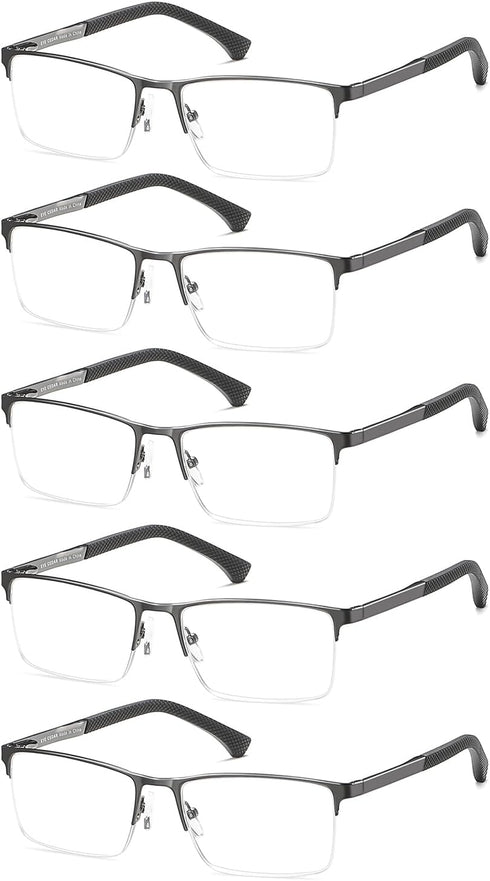 EYECEDAR 5-Pack Reading Glasses for Men Metal Half Frame Rectangular Style Spring Hinges Eyeglasses Mens Readers 1.50...