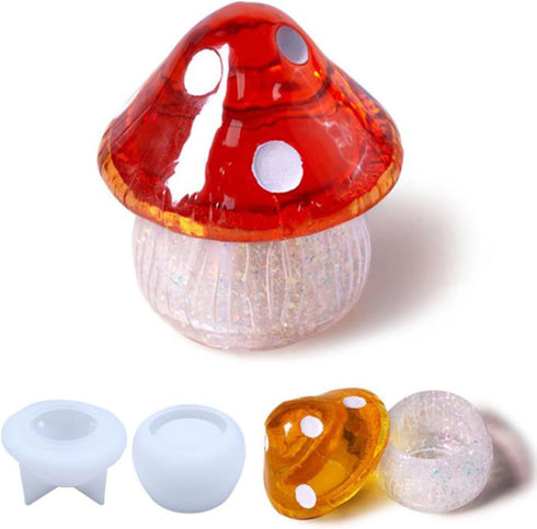 Mushroom Jars Silicone Molds with Lid DIY Epoxy Casting Crafts for Storage Box Candy Jewelry Container Mushroom Mold + 3 Stirring Rod...