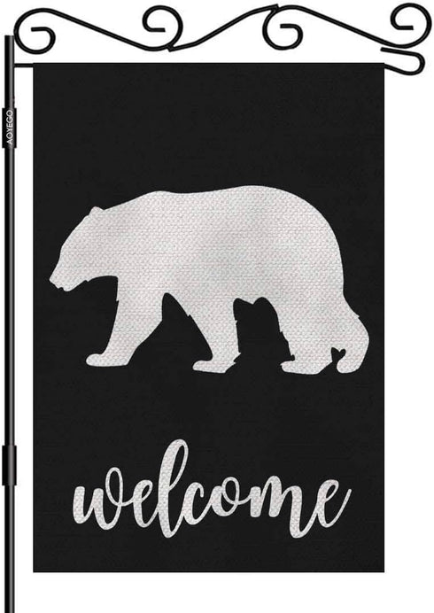 AOYEGO Bear Welcome Garden Yard Flag 12.5"x 18" Double Sided Polyester Black Background Bear House Flag Banners for Patio Lawn Outdoor Home Decor...
