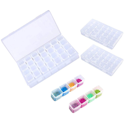 3 Pack 28 Grids Clear Plastic Organizer Box Plastic Jewelry Box Movable Dividers Earring Storage Containers Diamond Painting Storage Case for Cros...