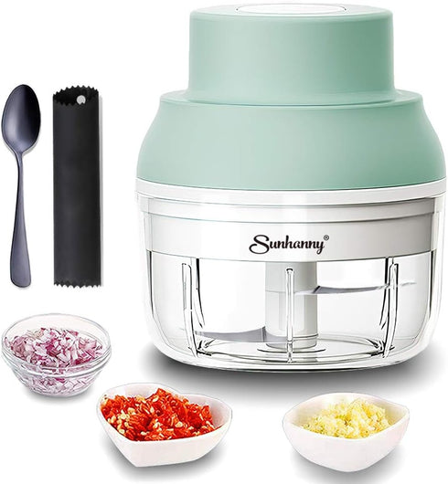Electric Garlic Chopper Mini, Garlic Masher Crusher, Food Processor Small with Garlic Peeler And Spoon (100ML/3.3FL OZ, Green) 3.1 * 3.1 * 3.9 IN...