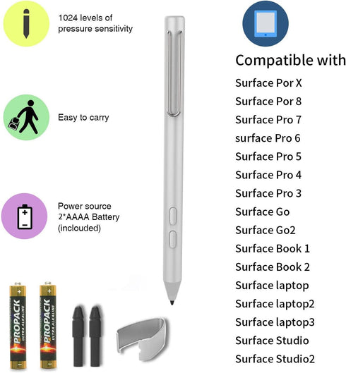 Stylus Pen for Microsoft Surface,with1024 Levels High Pressure Sensitivi Compatible with Surface Pro X/8/7/6/5/4/3, Surface Book 3/2/1, Surface Go...