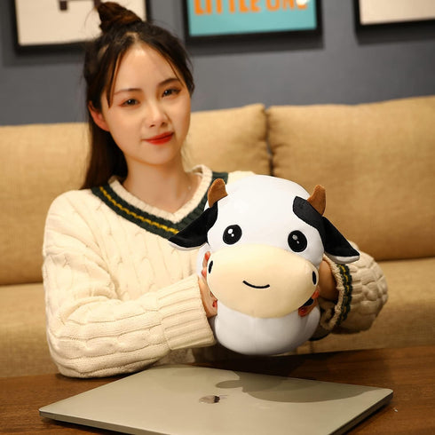 Cow Stuffed Animals 13.7” Cow Plush Pillow Stuffed Dolls Hugging Pillow with Zipper, Plush Toys Dolls Gifts for Kids Girls Boys Adults...