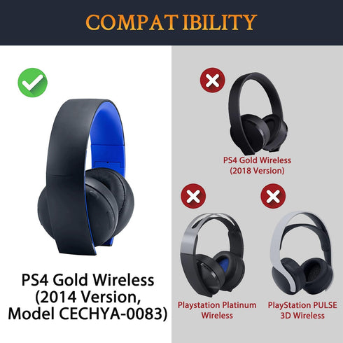 SOULWIT Replacement Ear Pads for Sony Gold Wireless Playstation PS4 Headset, Earpads Cushions for 2014 Version (Model CECHYA-0083) Headphone - 008...