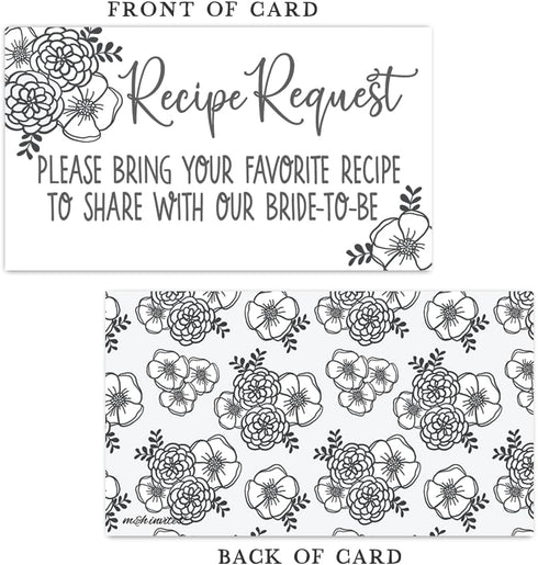 m&h invites 50 Modern Floral Bridal Shower Recipe Request Cards - Invitation Inserts...