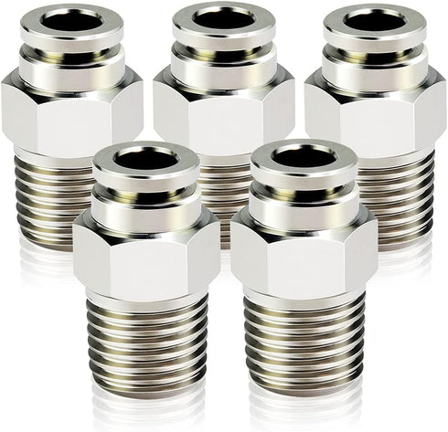TAILONZ PNEUMATIC 304 Stainless Steel Male Straight 4MM Tube OD x 1/4 Inch NPT Thread Push to Connect Fittings PC4-N2 (Pack of 5)...