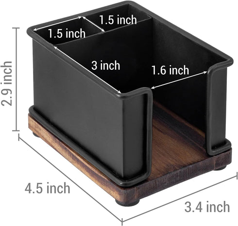 MyGift Modern Industrial Matte Black Metal Office Stationery Organizer with Sticky Note Holder, 2 Pen Storage Compartments and Rustic Burnt Solid ...