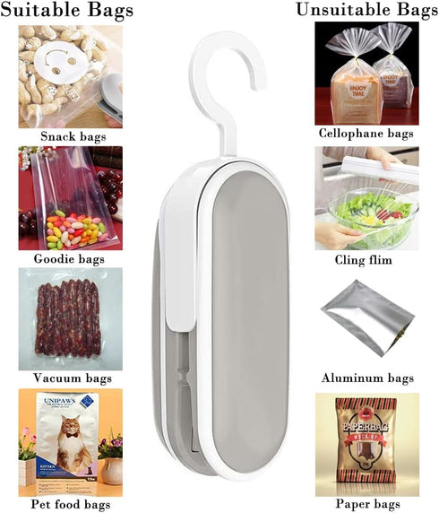 Bag Sealer with Hook, 2 in 1 Heat Vacuum Sealer Portable Bag Resealer Machine for Cookie Bag Chip Bag Pet Food Bag Kitchen Camping Travel (1 Pcs)...