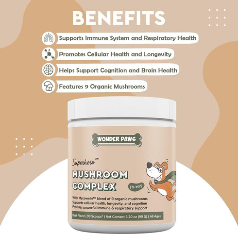 Immune Support Mushroom Powder for Dogs – Organic Mushroom Complex for Immunity, Cognition, Cellular Health, Longevity - With Turkey Tail Mushroom...