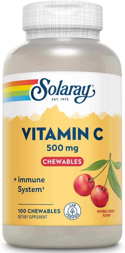 SOLARAY Chewable Vitamin C 500 mg, Natural Cherry Flavor with Natural Sweeteners, Antioxidant and Immune Support Supplement with Whole Food Base, ...