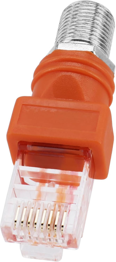 RF to RJ45 Converter Adapter, 2 Pack F Female to RJ45 Male Ethernet Adapter Coaxial Coupler Coax Straight Connector - Orange...