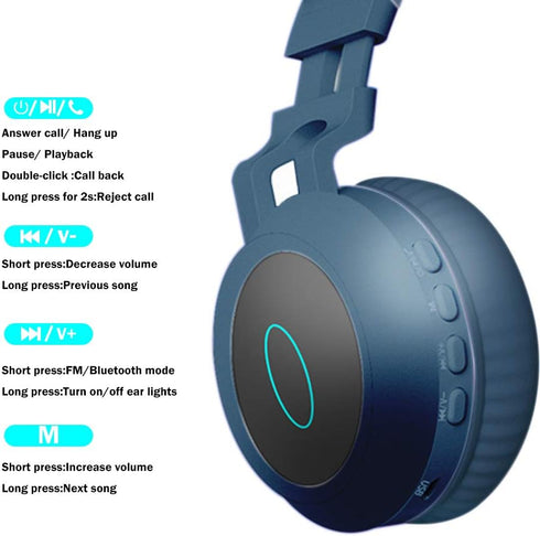 Kids Bluetooth Headphones,Wireless Over-Ear Headphones with Microphone,Cat Ear Headset with SD and TF Slot,Stereo Sound,Wireless and Wired Mode fo...