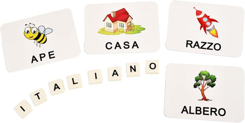 BOHS Italian Literacy Wiz Fun Game - See and Hide Spelling - 60 Flash Cards - Preschool Language Learning Educational Toys...