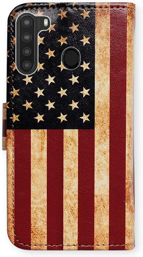 Case for Galaxy A21, Retro American Flag Leather Flip Case Wallet Cover with Card Slot Holder Kickstand for Samsung Galaxy A21 2020...