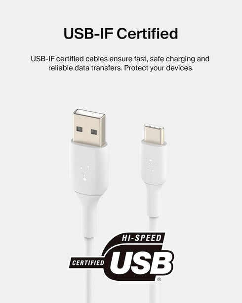 Belkin BoostCharge USB-C Cable (6.6ft/2M), USB-C to USB-A Cable, USB Type-C Cable for iPhone 15 Series, Samsung Galaxy S24, S23, Note20, Pixel 8, ...