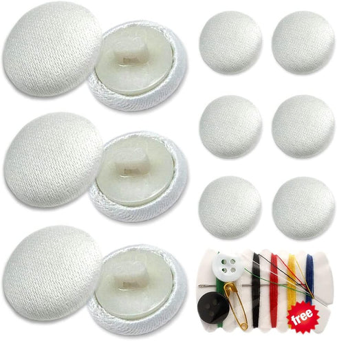 Satin Buttons, White Fabric Covered Button with Shank 10Pcs Round Satin Sewing Buttons for Tuxedo Wedding Dress Lace Bridal Blouse 12.5mm Craft Bu...