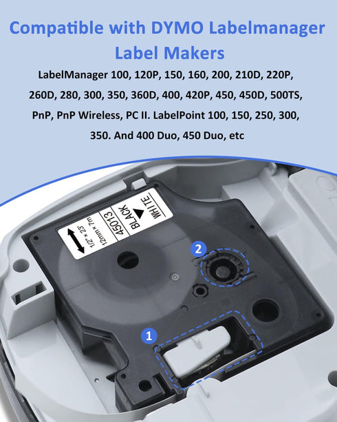 Compatible with Dymo Label Maker Refills D1 45013 S0720530 Black on White 12mm 1/2 Inch x 23Ft Compatible for DYMO LabelManager Label Maker 160 28...