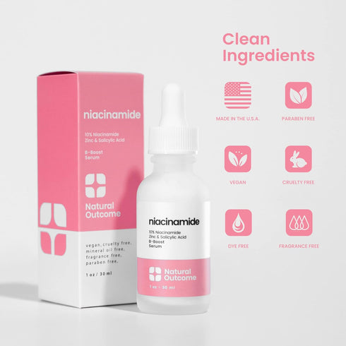 Niacinamide Serum for Face by Natural Outcome Skin Care, B-Boost Niacinamide 10% Plus Zinc 2% Salicylic Acid + Hyaluronic Acid, Acne Treatment + P...