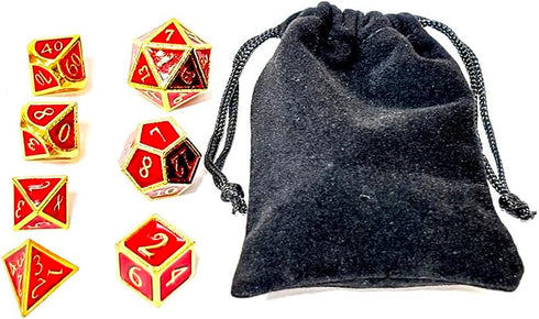 7 Pieces Metal DND Dice Set Retro D&D Polyhedral Dice with Flannel Bag for DND Dungeons and Dragons Role Playing Games (Red&Gold)...