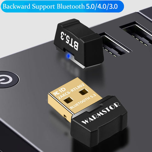 USB Bluetooth 5.3 Adapter for PC, Warmstor 5.3 Bluetooth Dongle Receiver EDR & BLE, Plug and Play for Desktop Laptop Keyboard Mouse Headsets Speak...