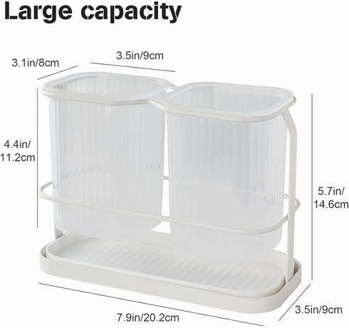 White Toothbrush Holders for Bathrooms, Toothbrush Holders Wall Mounted with 2 Cup, Dry & Wet Separation, Bathroom Countertop Organizer and Storag...