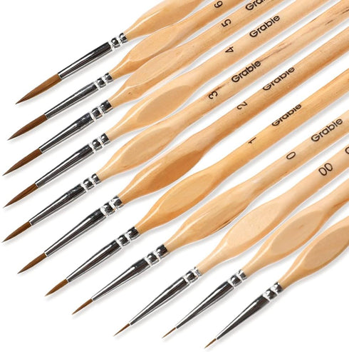Paint Brush Set, Miniature Detail, 11 Pcs for Oil, Acrylic, Watercolor and Gouache, Nylon Hair Paint Brush With Natural Wood Handle, Great for Beg...