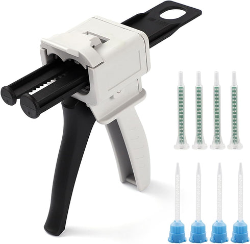 Dispensing gun AB glue gun 50ml two-component glue gun 2:1/1:1 epoxy glue gun dispensing gun, suitable for 1:1/2:1double cartridges, with 8pcs mix...