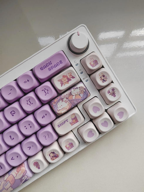 PBT Cute Bunny MOA XDA Round Purple keycap Set for Girl Kids Custom Keyboard for Gateron Kailh Cherry Mx Switches ANSI Layout Mechanical Custom Ke...