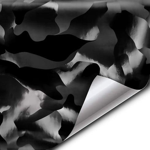 VViViD+ 2020 Edition Black Stealth Large Sized Pattern Camouflage Vinyl Car Wrap Roll (1ft x 5ft) Self Adhesive Film Air Release Technology, Scrat...
