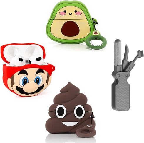 (3Pack) Case for AirPods 3rd Generation with Cleaning kit, XMBYGY Cute Skin Design Silicone Cartoon Charging Case Protective Covers with Keychain ...