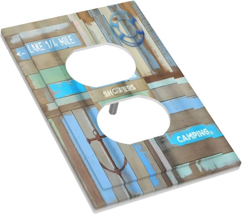 Beach Theme Rustic Sign Faux Wood Outlet Switch Plate 1 Gang Wall Plate Decorative Duplex Light Switch Cover Electrical Receptacle Faceplate for K...