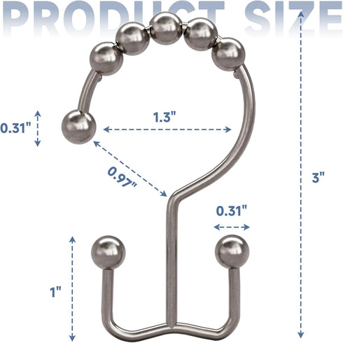 Titanker Shower Curtain Hooks Rings, Rust Resistant Metal Double Glide Shower Hooks Rings for Bathroom Shower Rods Curtains, Set of 12 Hooks - Nic...