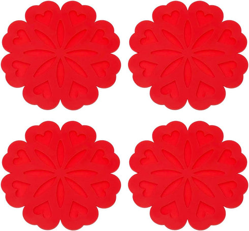 Allydrew, Multi-use Durable Flexible Non-Slip Insulated Trivet Silicone Pot Holders, Set of 4, Red Hearts...
