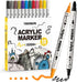TRANSON 12 Color Dual-tip Acrylic Paint Pen Set for Canvas Rock Wood Leather Ceramic DIY Painting...