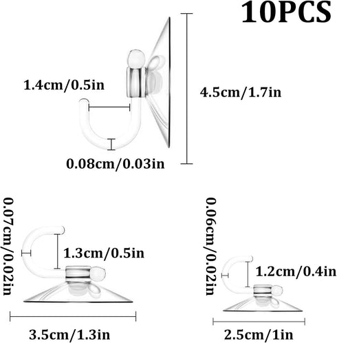 Suction Cup Hooks, 10Pcs Removable Window Suction Cups with Hooks Including 3 Sizes for Glass, PVC Suction Cups with Hooks for Shower, Bathroom an...