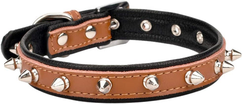 Spiked Studded Padded Leather Pet Collars for Cats Puppy Small Medium Large Dogs (8"-10" Neck * 0.6" Wide, Brown Spiked)...