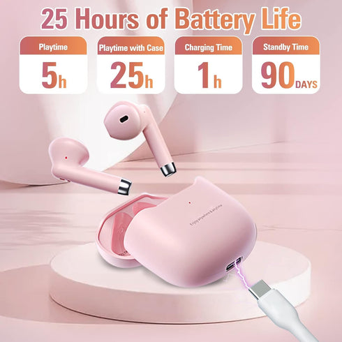 Pink True Wireless Earbuds Bluetooth 5.3 with Microphone for Working Out Noise Canceling Blue Tooth Ear Buds Deep Bass TWS Wireless Earphones with...