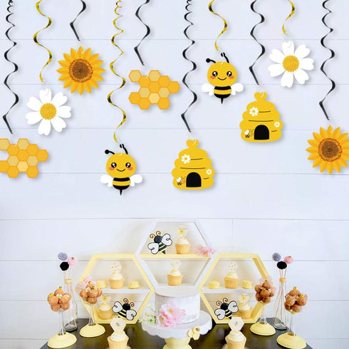 20PCS Bumble Bee Hanging Swirl Decorations, Bee Party Hanging Swirls Foil Ceiling Streamers Honey Bee Themed Party Supplies for Kids Birthday Baby...