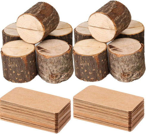 Wood Place Card Holders, 10Pcs Premium Rustic Table Number Holders and 20Pcs Kraft Table Place Cards, Wood Photo Holders, Ideal for Wedding Party ...