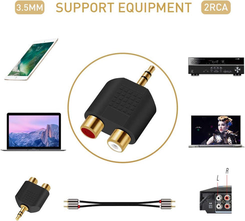 3.5mm to RCA Splitter Adapter Gold Plated 3.5mm Male Stereo to 2 RCA Female Jack Y Plug Audio Converter (2 Pack)...