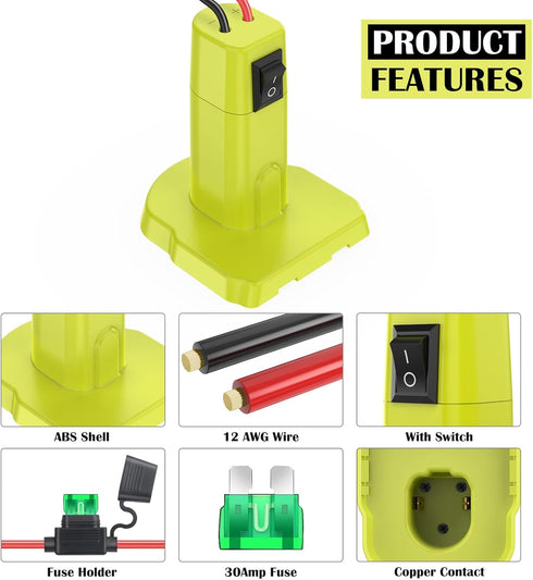 Power Wheels Adapter for Ryobi 18V Battery Adapter Power Wheels Battery Converter Kit with Fuse & Switch and Wire Harness Connector 12AWG Wire for...