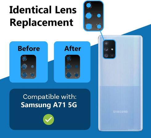 MMOBIEL Back Rear Camera Glass Lens Replacement Compatible with Samsung Galaxy A71 5G - 2020 - Incl. Double Sided Adhesive, Tweezer and Cloth......
