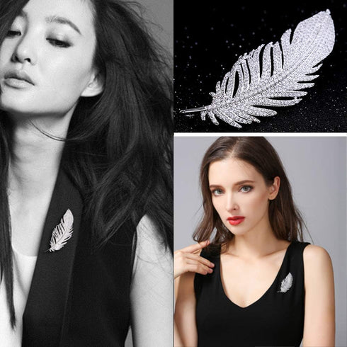 Rhinestone Feather Brooches Pin for Women Men Fashion Crystal Delicate Leaf Brooch Lapel Pins Elegant Dress Accessories Jewelry Boutonniere Corsag...