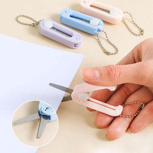 Pink Folding Scissors Safe Portable Travel Scissors Foldable Telescopic Cutter Pocket Mini Scissor with Keychain for Cutting, Scrapbooking, Crafti...