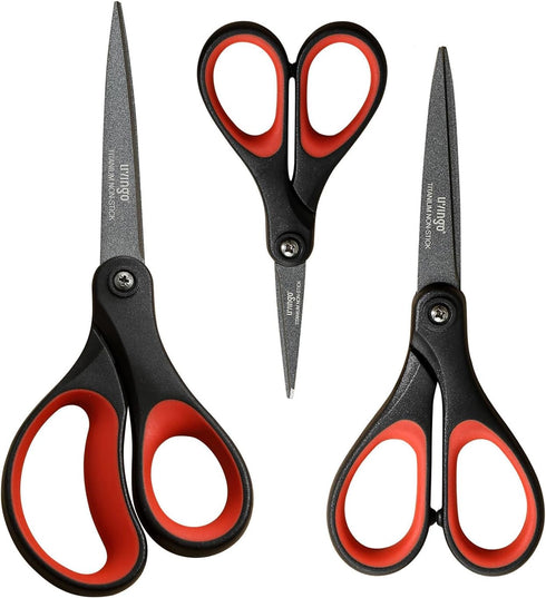 LIVINGO 3 Pack Titanium Scissors All Purpose - Non Stick Stainless Steel Sharp Scissors Set Heavy Duty for Office School Sewing Crafting Cutting F...