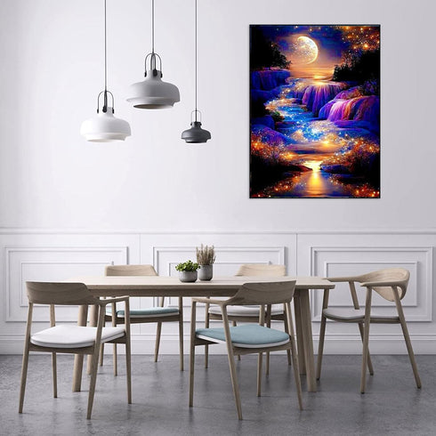 Moonlight Waterfall Stamped Cross Stitch Kits - Nature Landscape Starry Scenery Needlepoint Counted Cross Stitch Kits for Beginners Adults Pattern...